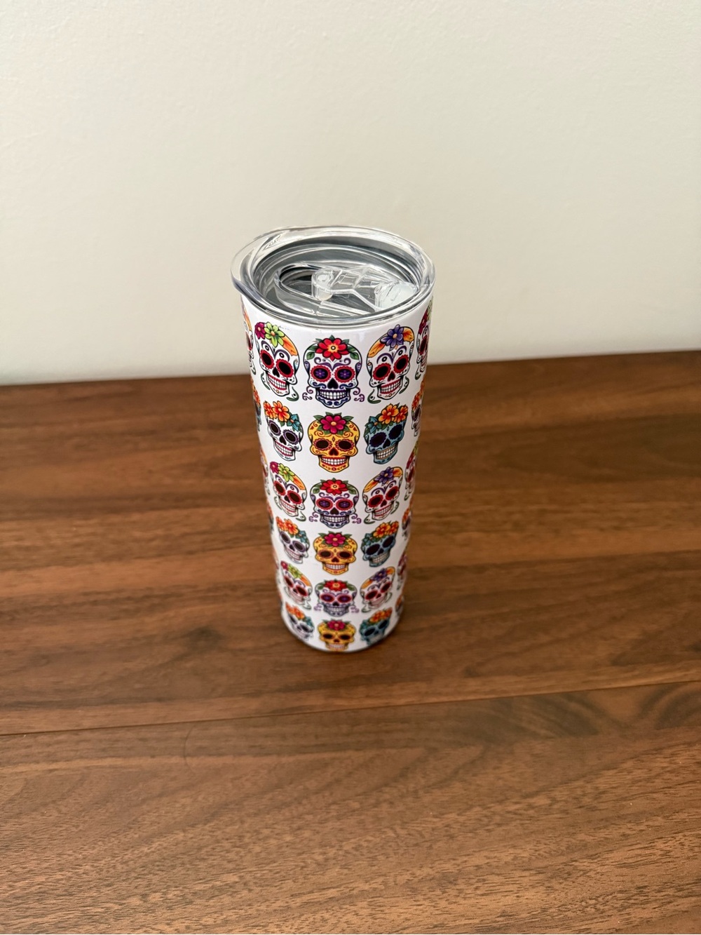 Sugar Skull Slim Party Tumbler - White Colorful Skulls